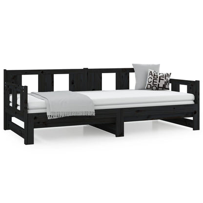Slaapbank Uitschuifbaar Massief Grenenhout Zwart 2X(90X190) Cm