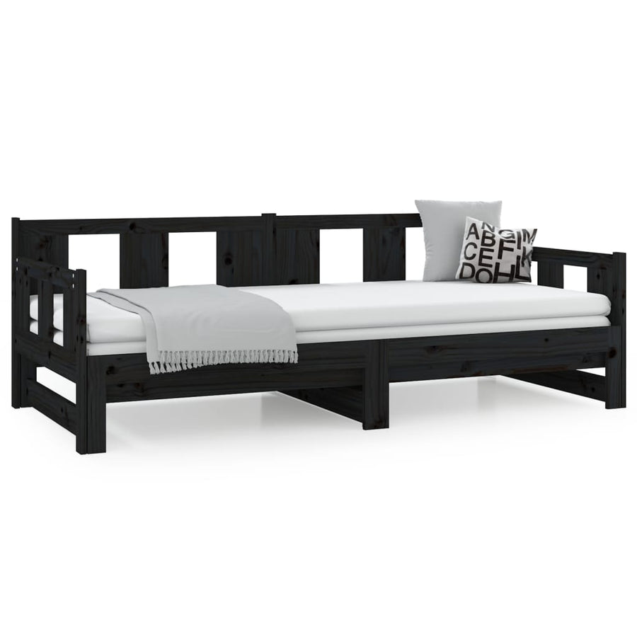 Slaapbank Uitschuifbaar Massief Grenenhout Zwart 2X(90X190) Cm