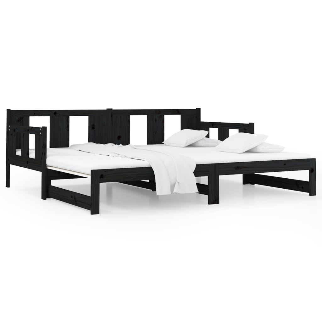Slaapbank Uitschuifbaar Massief Grenenhout Zwart 2X(90X190) Cm