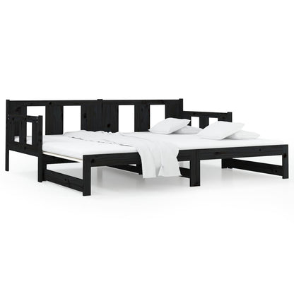 Slaapbank Uitschuifbaar Massief Grenenhout Zwart 2X(90X190) Cm