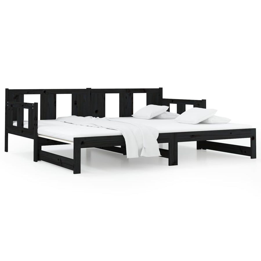 Slaapbank Uitschuifbaar Massief Grenenhout Zwart 2X(90X190) Cm