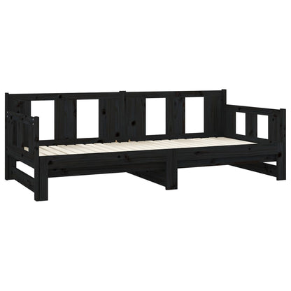 Slaapbank Uitschuifbaar Massief Grenenhout Zwart 2X(90X190) Cm