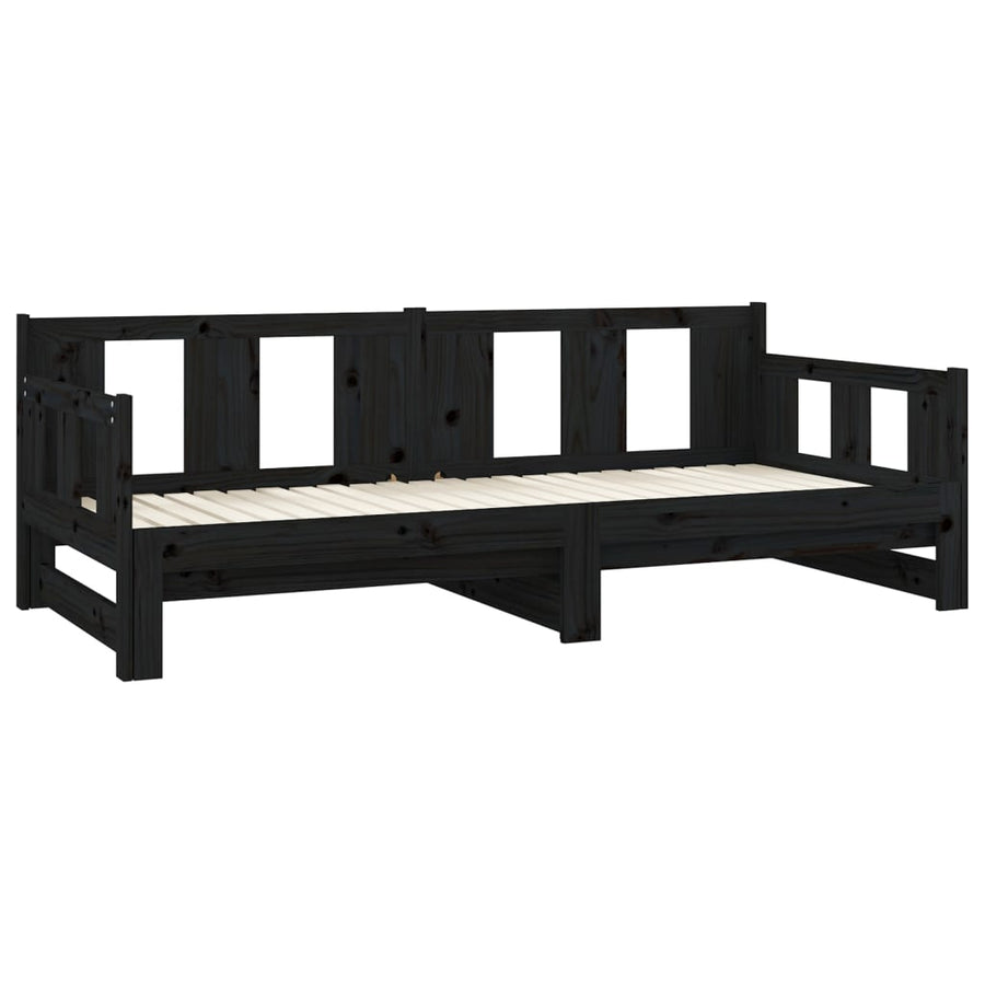 Slaapbank Uitschuifbaar Massief Grenenhout Zwart 2X(90X190) Cm