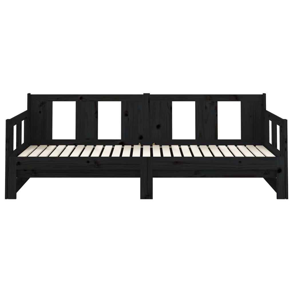 Slaapbank Uitschuifbaar Massief Grenenhout Zwart 2X(90X190) Cm