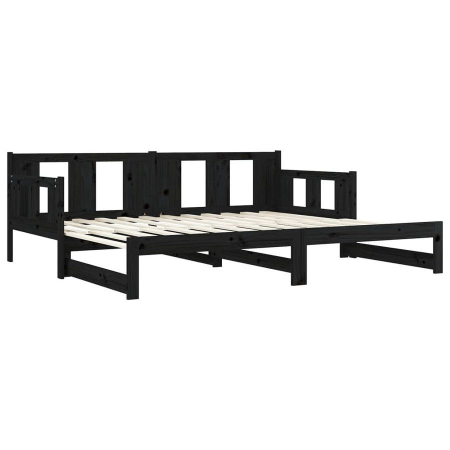 Slaapbank Uitschuifbaar Massief Grenenhout Zwart 2X(90X190) Cm