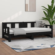 Slaapbank massief grenenhout zwart 2x(90x190) cm