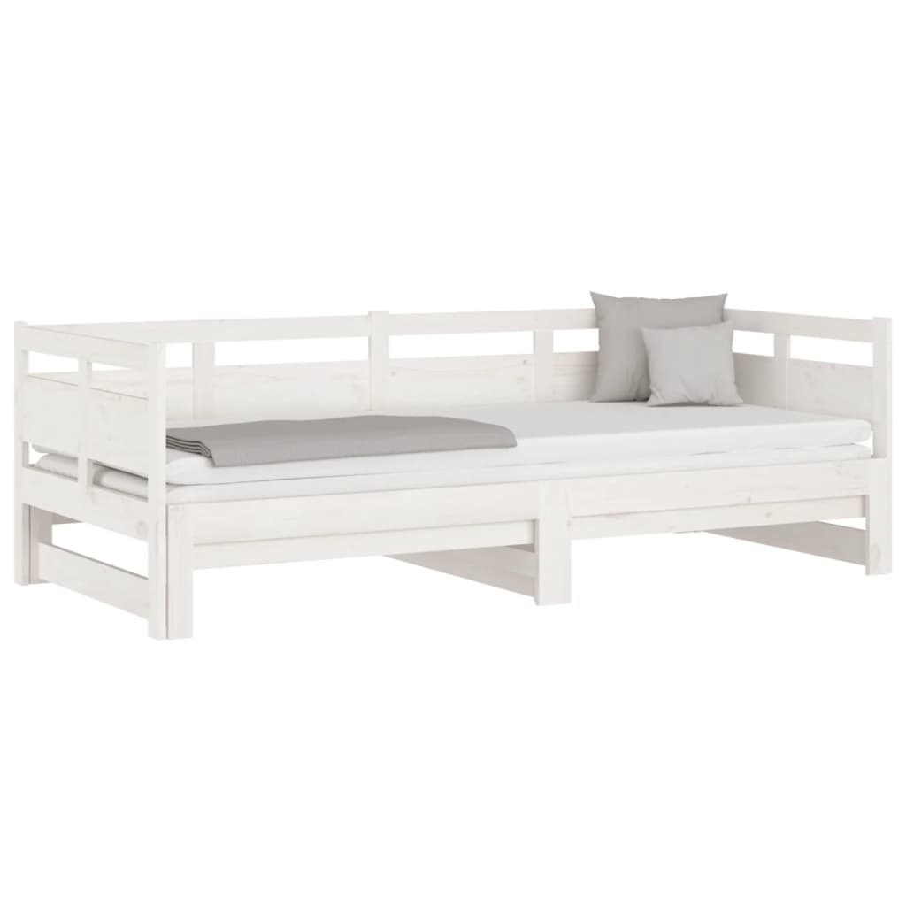 Slaapbank Uitschuifbaar Massief Grenenhout Wit 2X(90X200) Cm