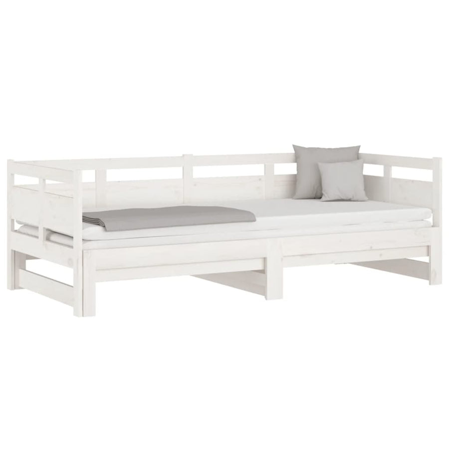 Slaapbank Uitschuifbaar Massief Grenenhout Wit 2X(90X200) Cm