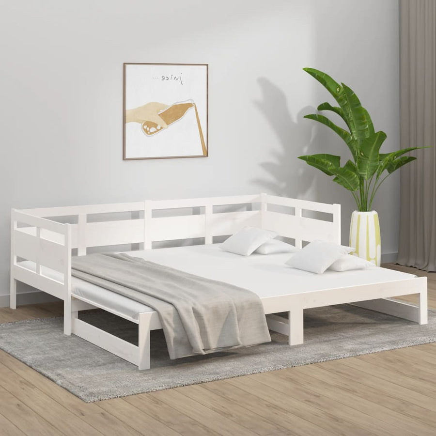 Slaapbank Uitschuifbaar Massief Grenenhout Wit 2X(90X200) Cm