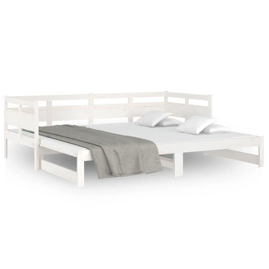 Slaapbank Uitschuifbaar Massief Grenenhout Wit 2X(90X200) Cm