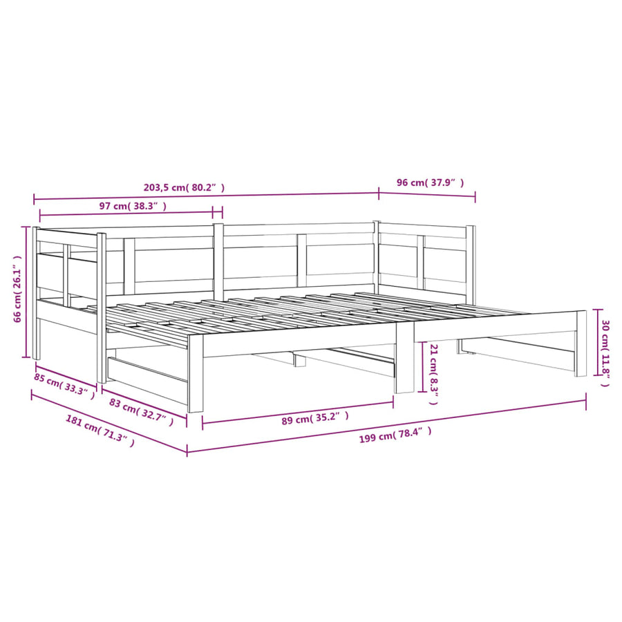 Slaapbank Uitschuifbaar Massief Grenenhout Wit 2X(90X200) Cm