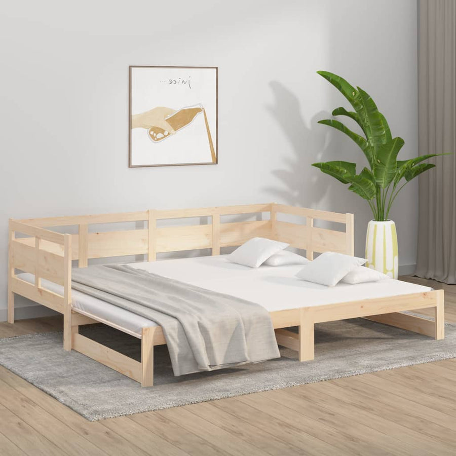 Slaapbank Uitschuifbaar Massief Grenenhout 2X(80X200) Cm 80 x 200 cm Naturel