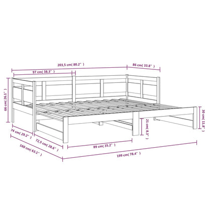 Slaapbank Uitschuifbaar Massief Grenenhout 2X(80X200) Cm 80 x 200 cm Naturel