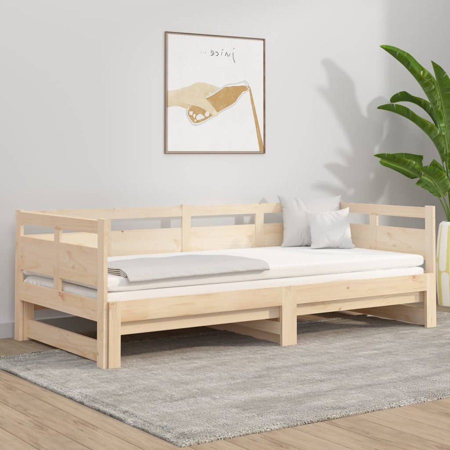 Slaapbank Uitschuifbaar Massief Grenenhout 2X(80X200) Cm 80 x 200 cm Naturel