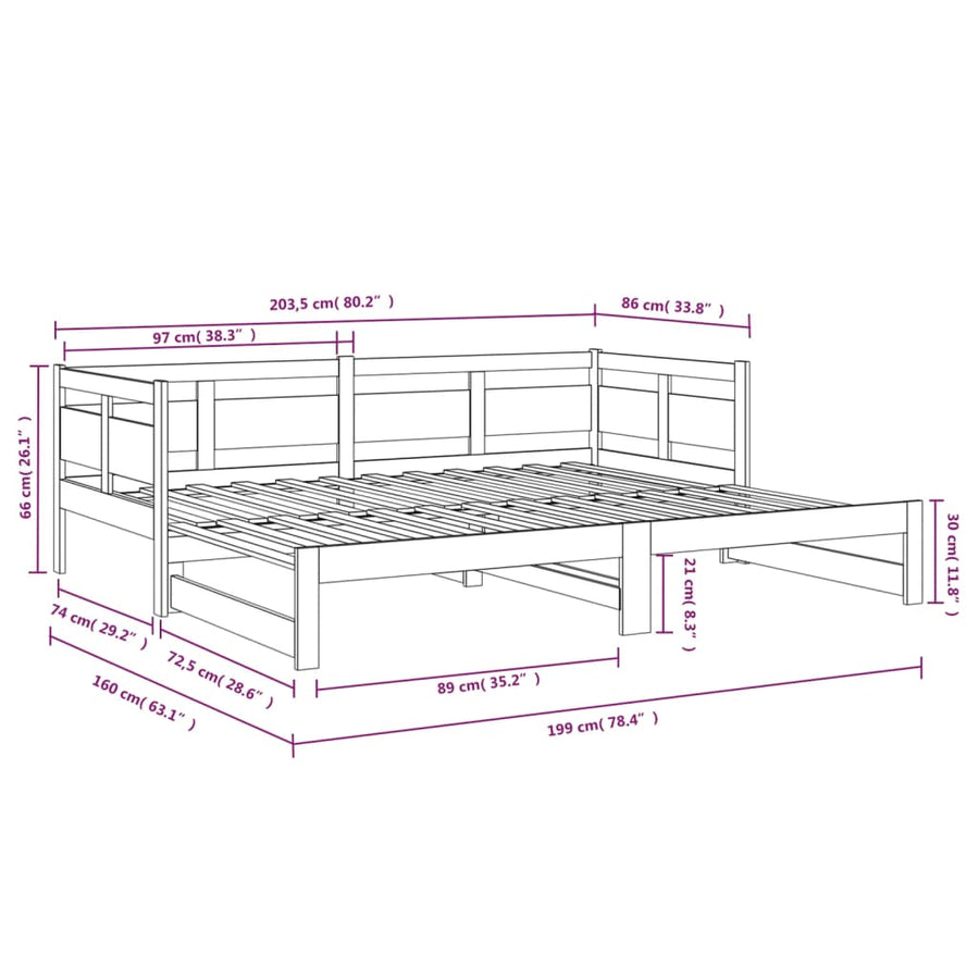 Slaapbank Uitschuifbaar Massief Grenenhout 2X(80X200) Cm 80 x 200 cm Wit