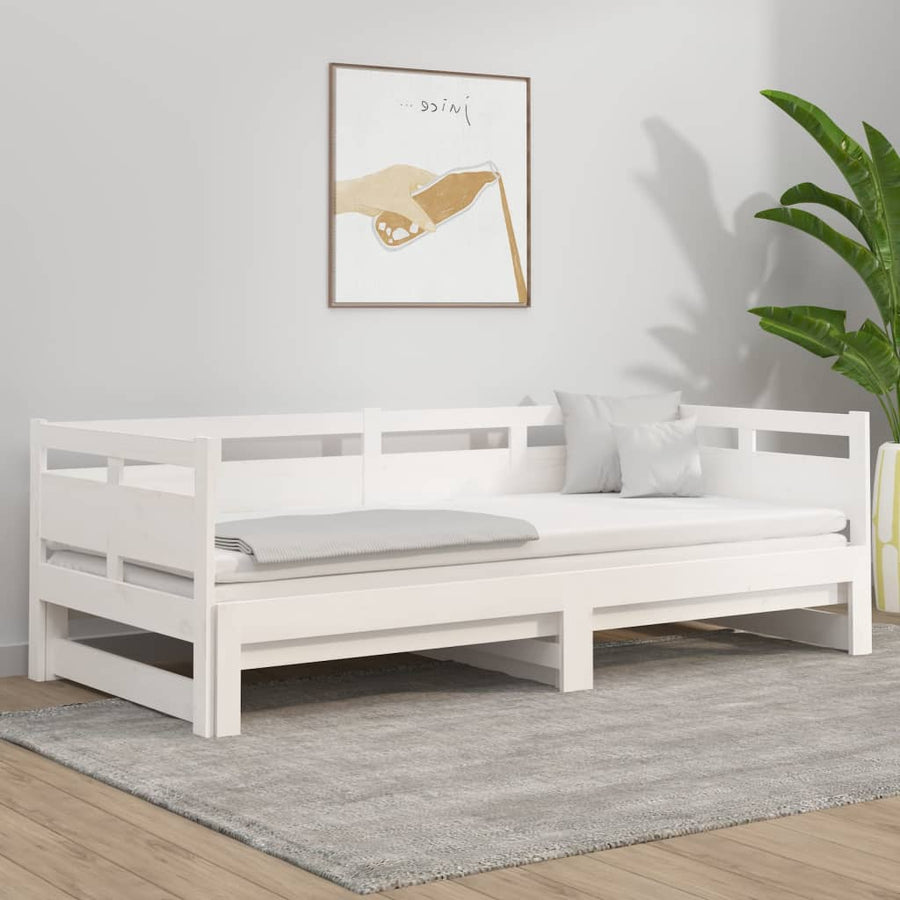 Slaapbank Uitschuifbaar Massief Grenenhout 2X(80X200) Cm 80 x 200 cm Wit