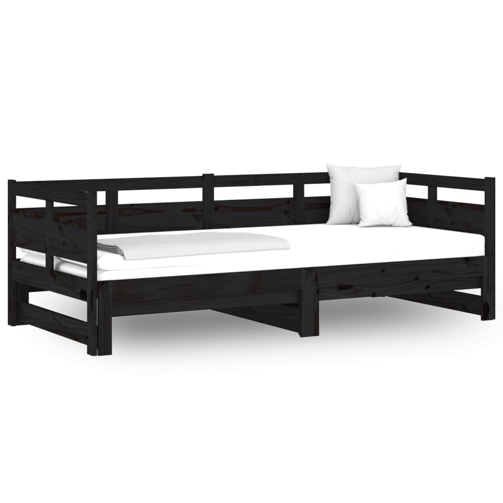 Slaapbank Uitschuifbaar Massief Grenenhout Zwart 2X(80X200) Cm