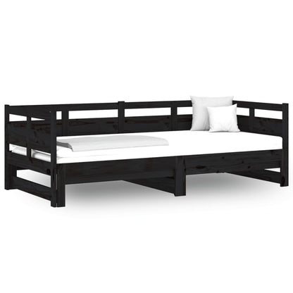 Slaapbank Uitschuifbaar Massief Grenenhout Zwart 2X(80X200) Cm