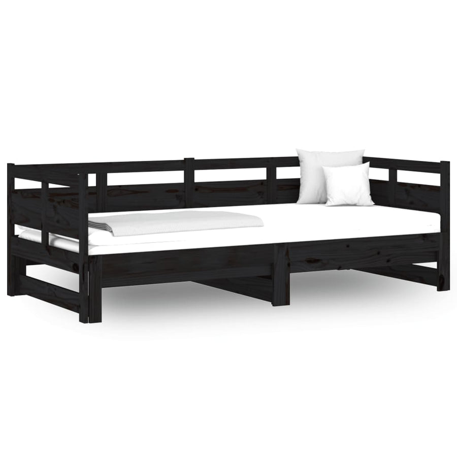 Slaapbank Uitschuifbaar Massief Grenenhout Zwart 2X(80X200) Cm