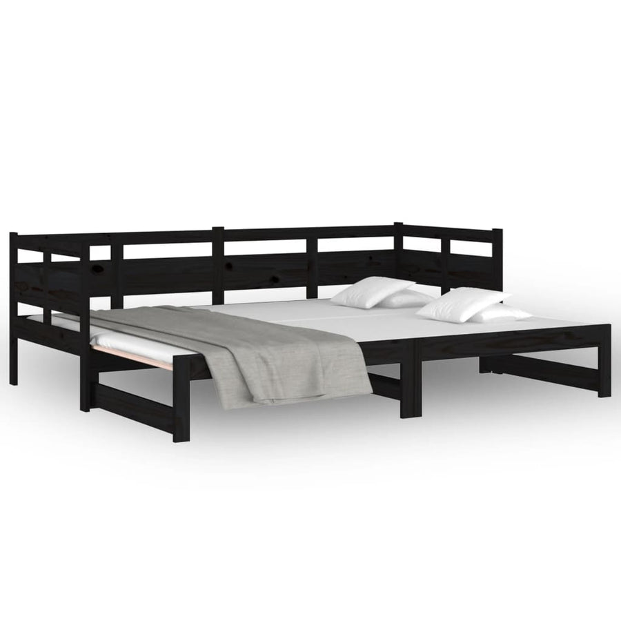 Slaapbank Uitschuifbaar Massief Grenenhout Zwart 2X(80X200) Cm