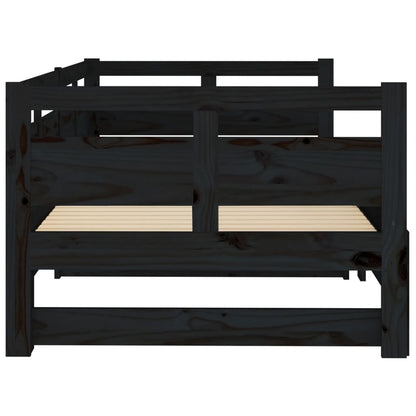 Slaapbank Uitschuifbaar Massief Grenenhout Zwart 2X(80X200) Cm