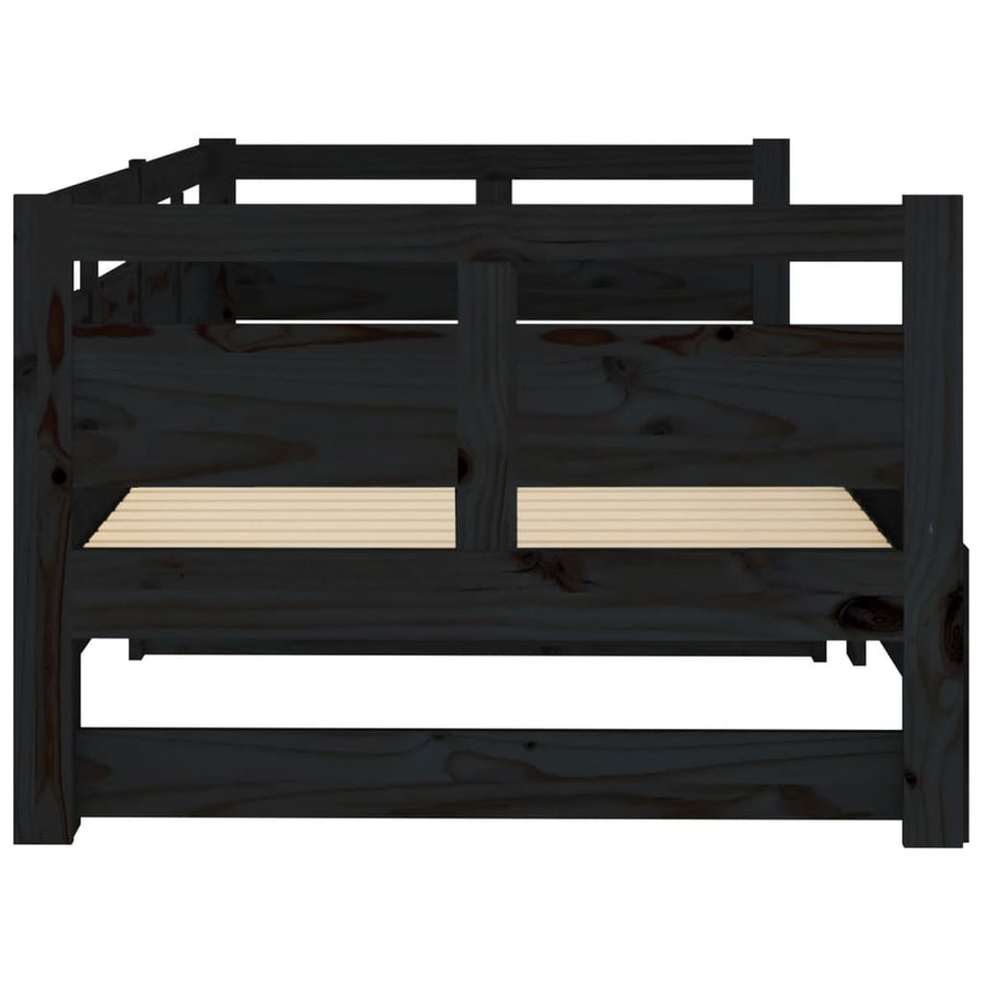 Slaapbank Uitschuifbaar Massief Grenenhout Zwart 2X(80X200) Cm