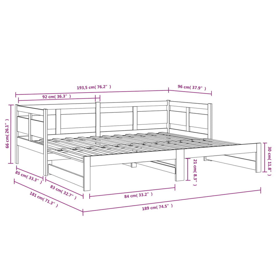 Slaapbank Uitschuifbaar Massief Grenenhout 2X(90X190) Cm