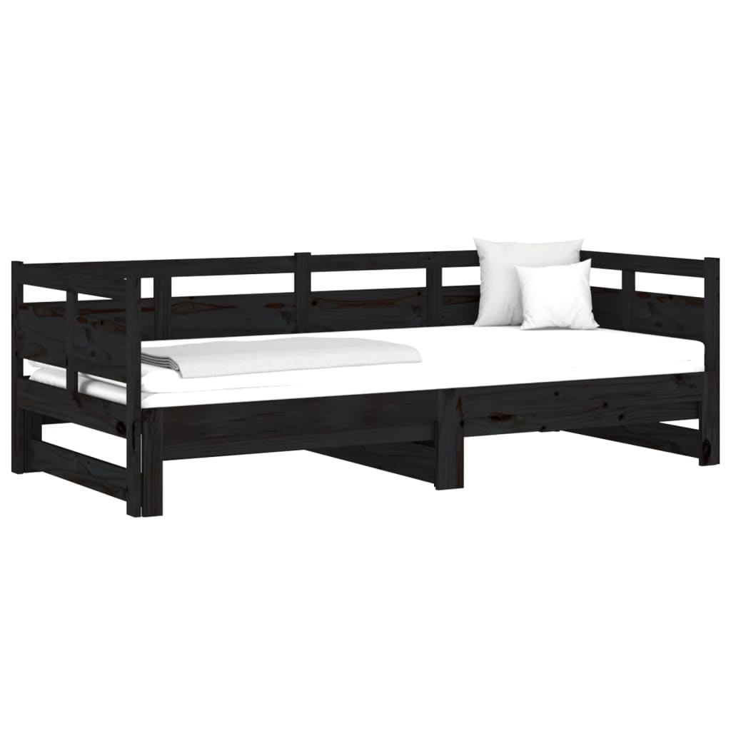 Slaapbank Uitschuifbaar Massief Grenenhout Zwart 2X(90X190) Cm