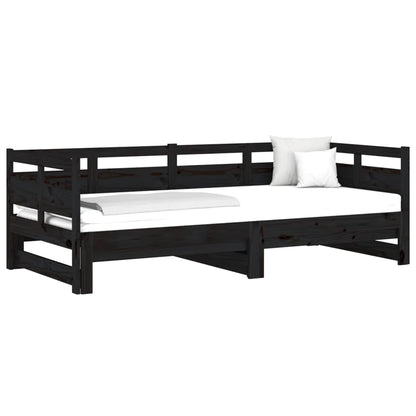 Slaapbank Uitschuifbaar Massief Grenenhout Zwart 2X(90X190) Cm