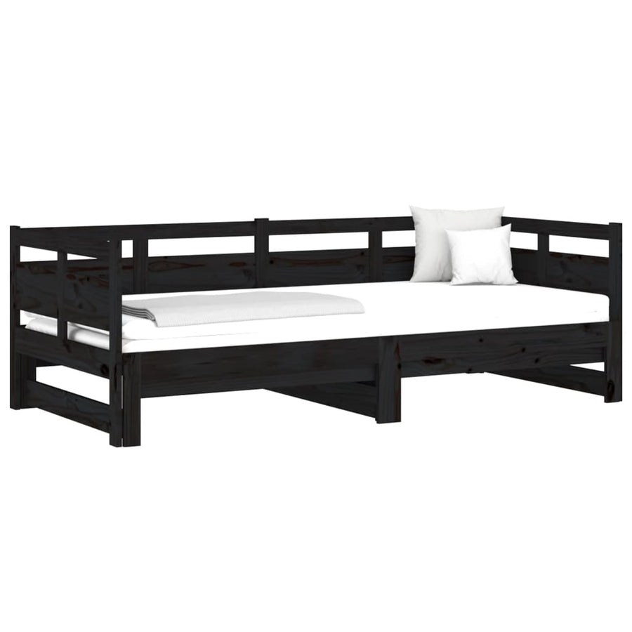 Slaapbank Uitschuifbaar Massief Grenenhout Zwart 2X(90X190) Cm