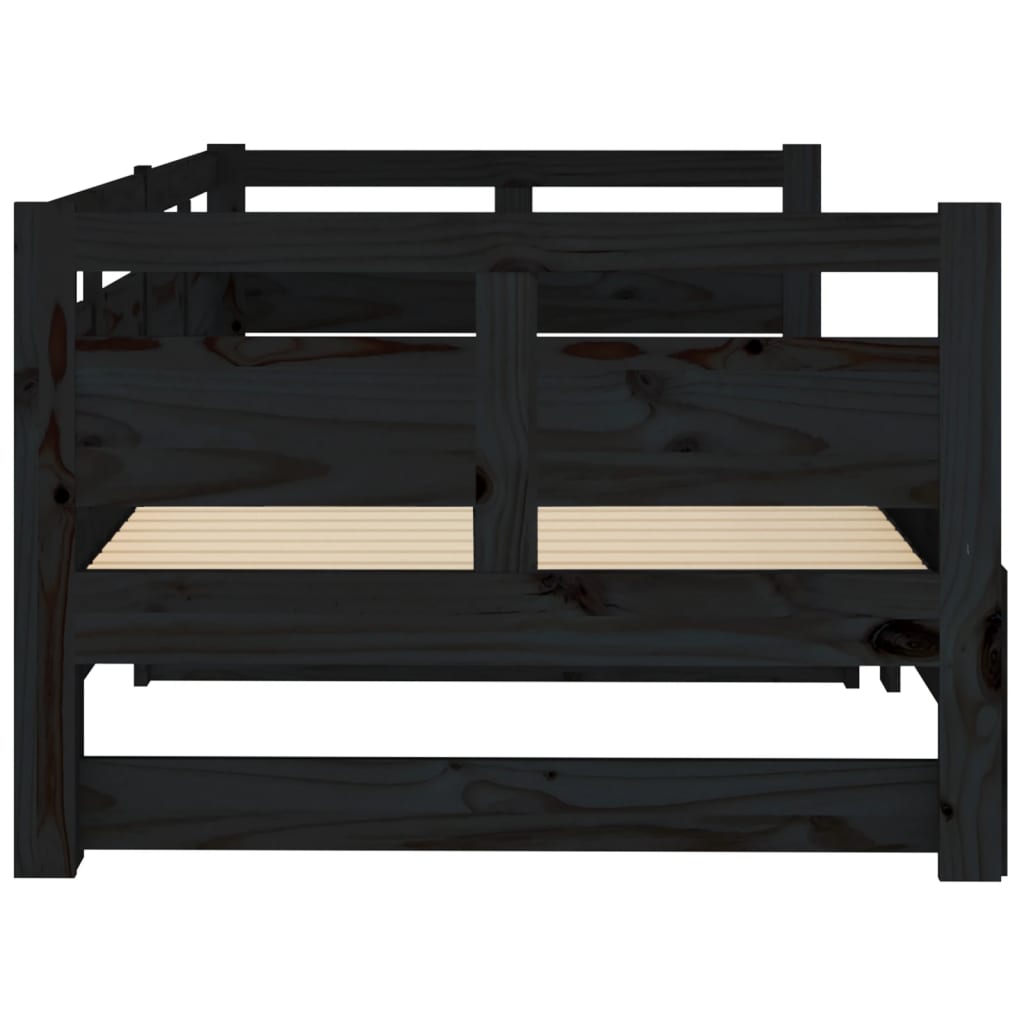Slaapbank Uitschuifbaar Massief Grenenhout Zwart 2X(90X190) Cm