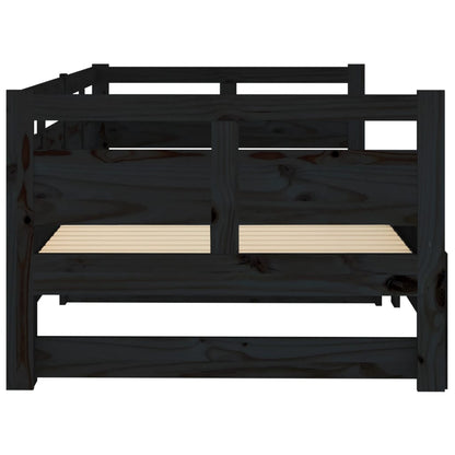 Slaapbank Uitschuifbaar Massief Grenenhout Zwart 2X(90X190) Cm