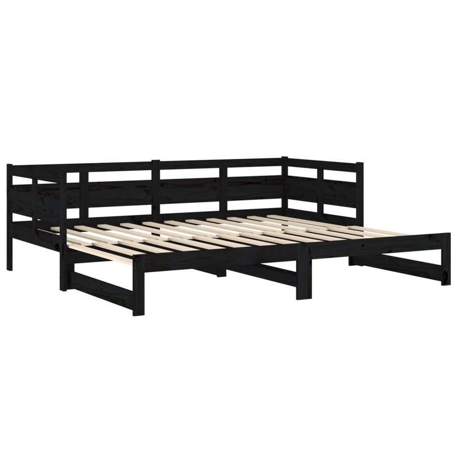 Slaapbank Uitschuifbaar Massief Grenenhout Zwart 2X(90X190) Cm