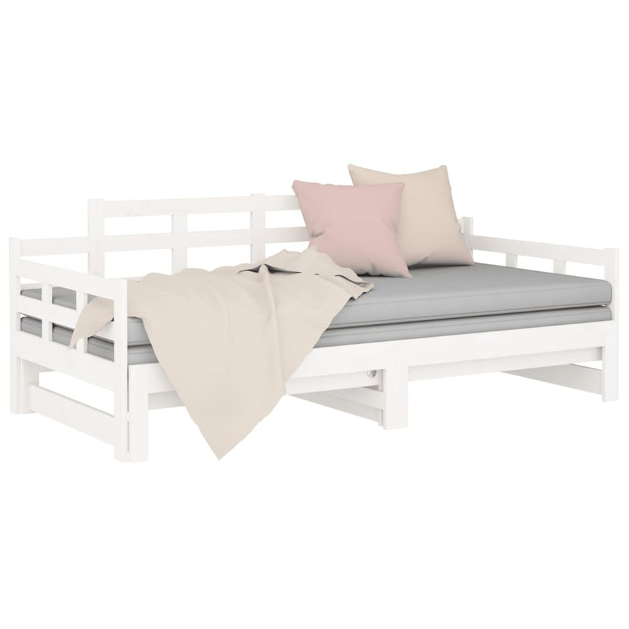 Slaapbank Uitschuifbaar Massief Grenenhout Wit 2X(90X200) Cm