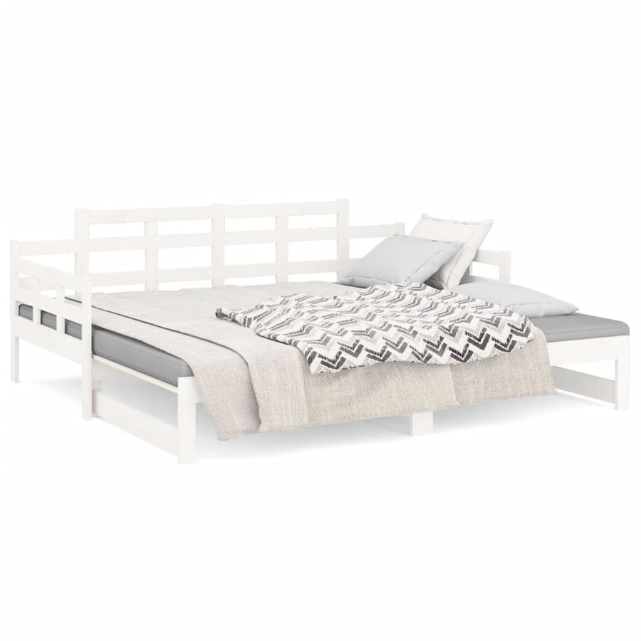 Slaapbank Uitschuifbaar Massief Grenenhout Wit 2X(90X200) Cm