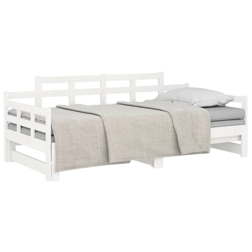 Slaapbank Uitschuifbaar Massief Grenenhout Wit 2X(80X200) Cm