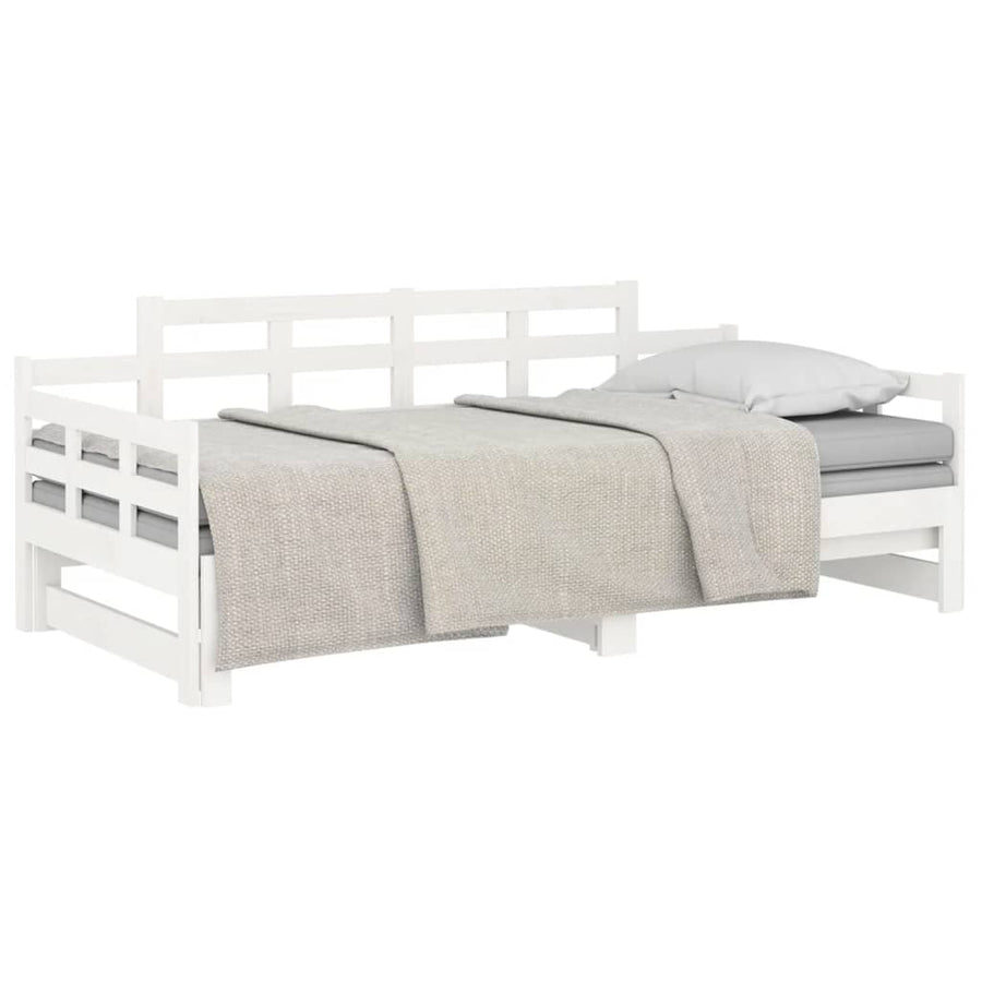 Slaapbank Uitschuifbaar Massief Grenenhout Wit 2X(80X200) Cm