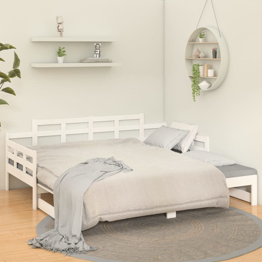 Slaapbank Uitschuifbaar Massief Grenenhout Wit 2X(80X200) Cm