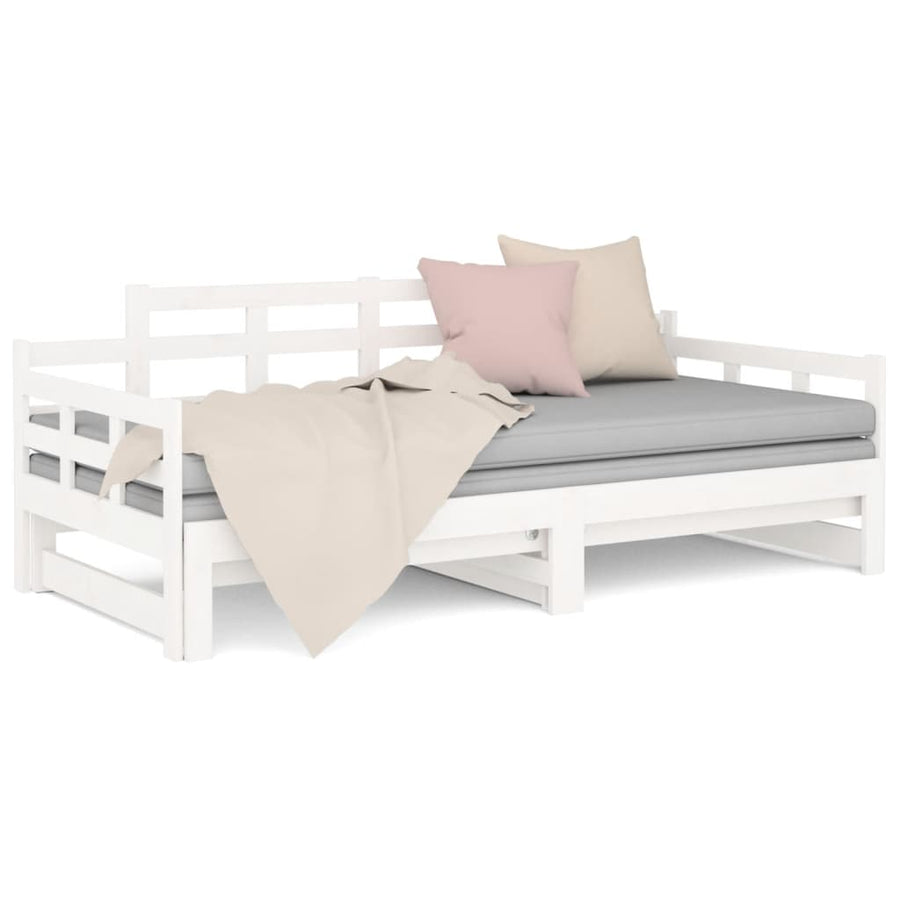 Slaapbank Uitschuifbaar Massief Grenenhout Wit 2X(80X200) Cm