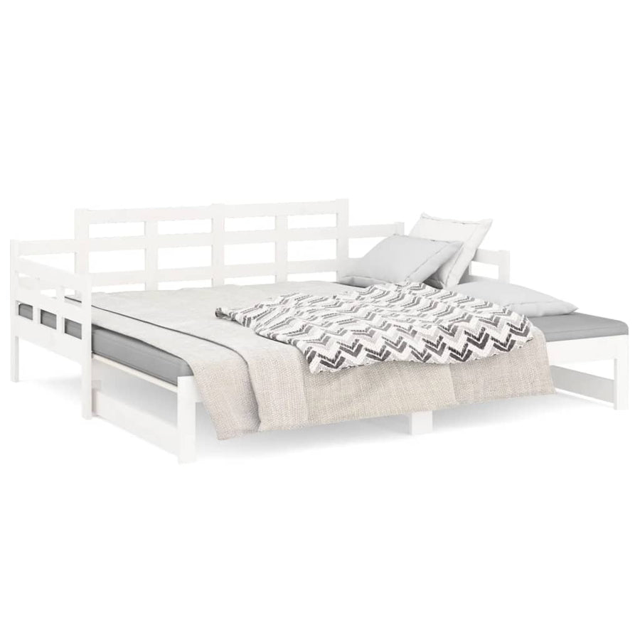 Slaapbank Uitschuifbaar Massief Grenenhout Wit 2X(80X200) Cm