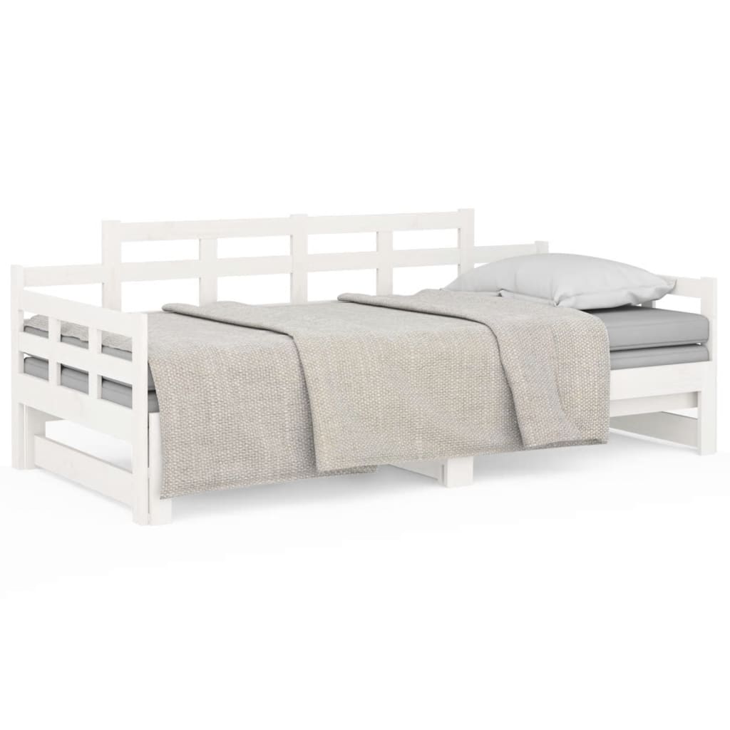 Slaapbank Uitschuifbaar Massief Grenenhout Wit 2X(90X190) Cm