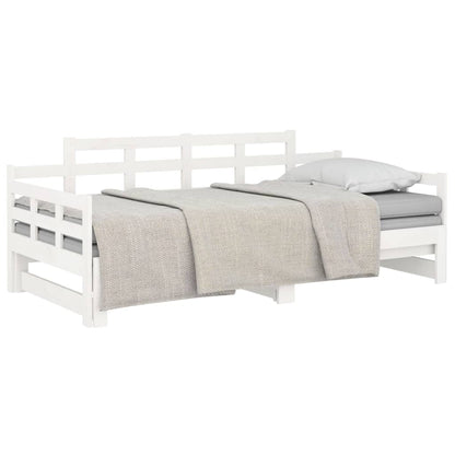 Slaapbank Uitschuifbaar Massief Grenenhout Wit 2X(90X190) Cm