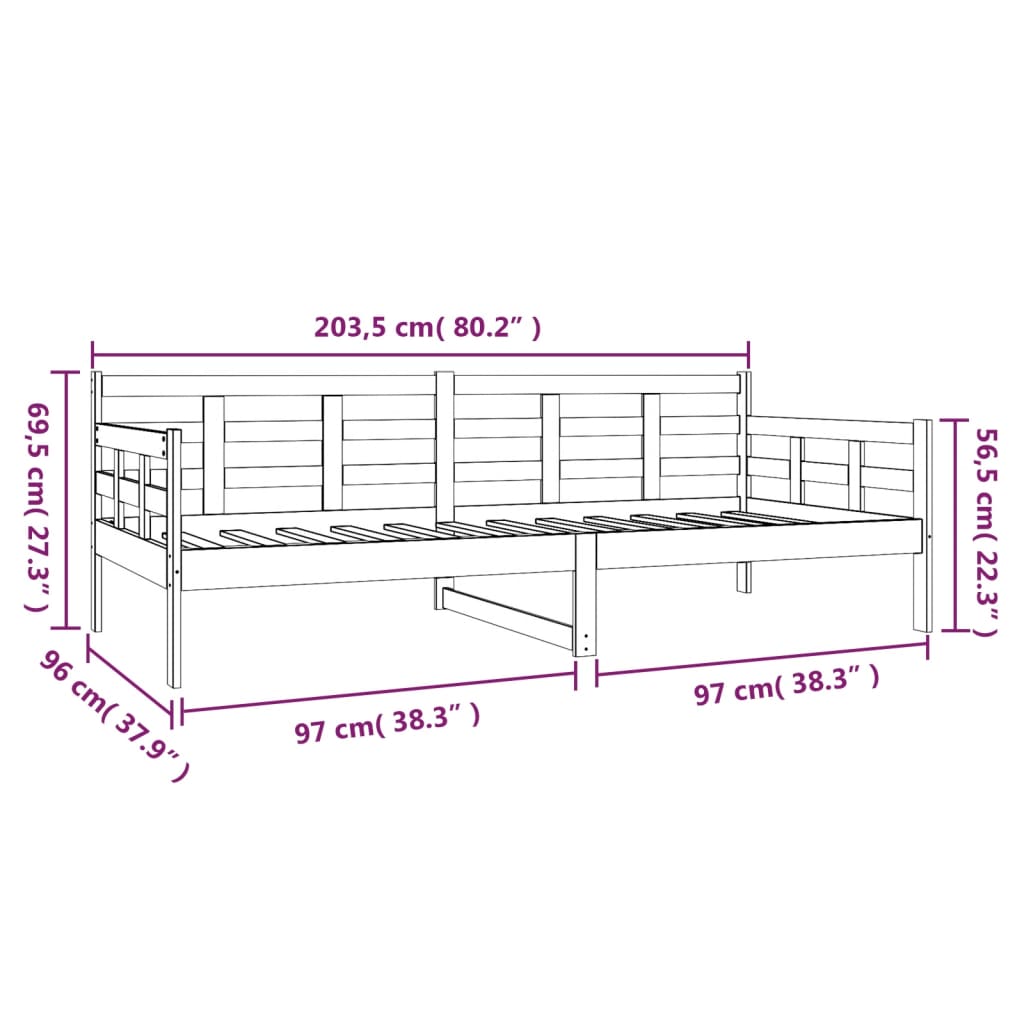 Slaapbank Massief Grenenhout Zwart 90X200 Cm