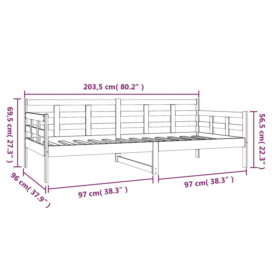 Slaapbank Massief Grenenhout Zwart 90X200 Cm