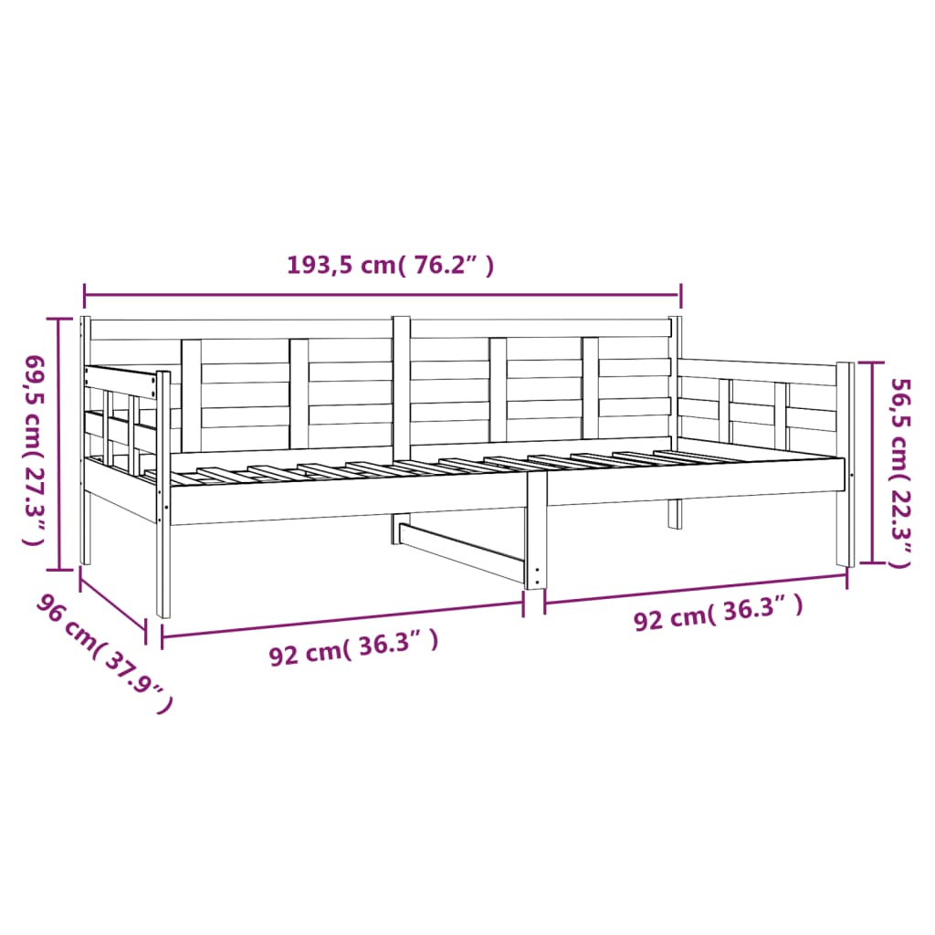 Slaapbank Massief Grenenhout Zwart 90X190 Cm