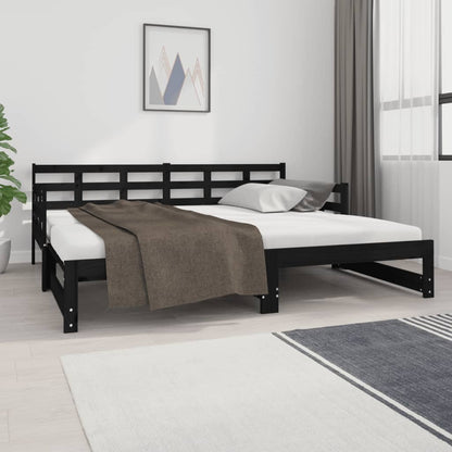 Slaapbank Uitschuifbaar Massief Grenenhout Zwart 2X(90X190) Cm