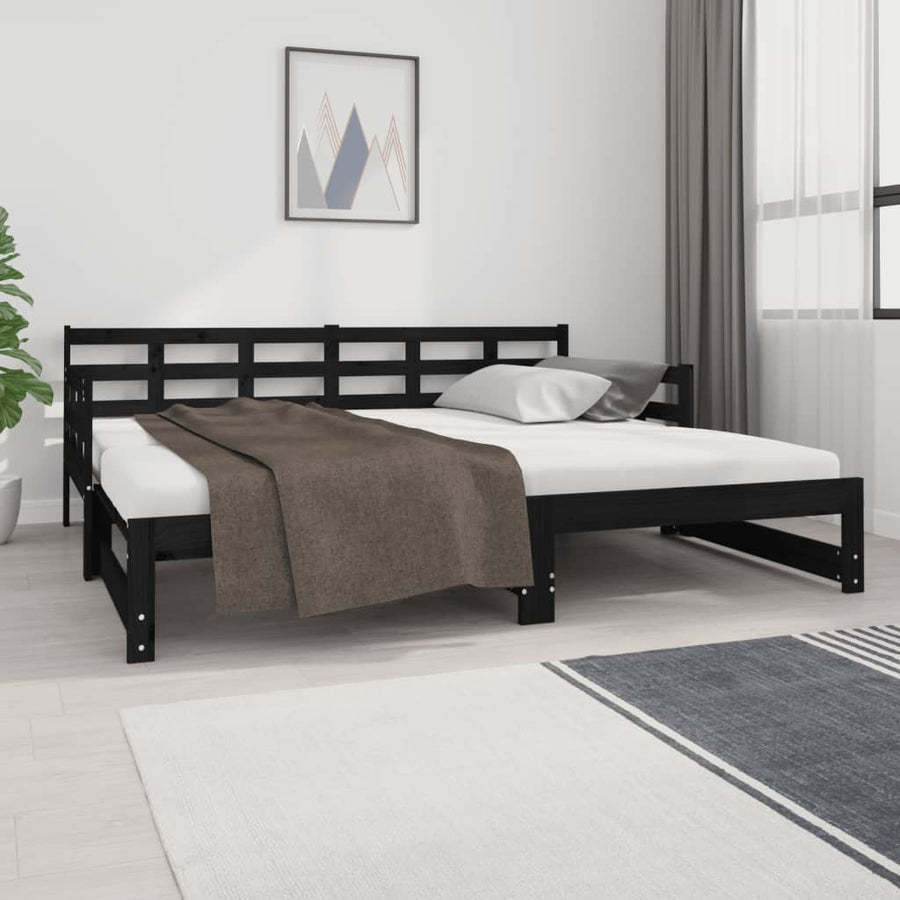 Slaapbank Uitschuifbaar Massief Grenenhout Zwart 2X(90X190) Cm