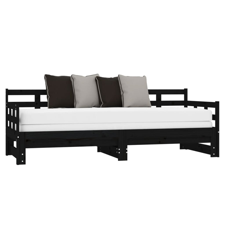 Slaapbank Uitschuifbaar Massief Grenenhout Zwart 2X(90X190) Cm