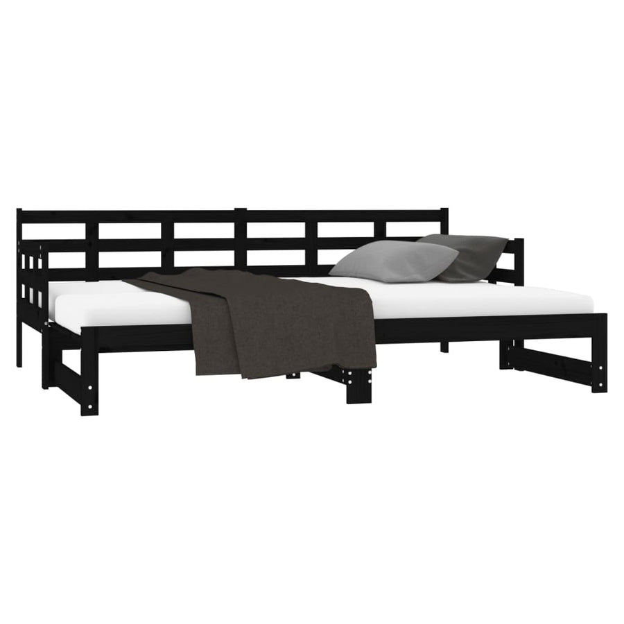 Slaapbank Uitschuifbaar Massief Grenenhout Zwart 2X(90X190) Cm