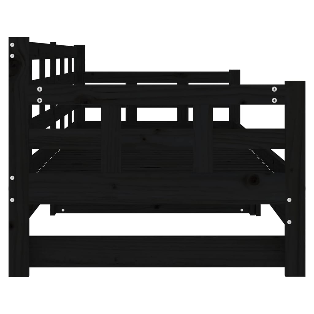 Slaapbank Uitschuifbaar Massief Grenenhout Zwart 2X(90X190) Cm